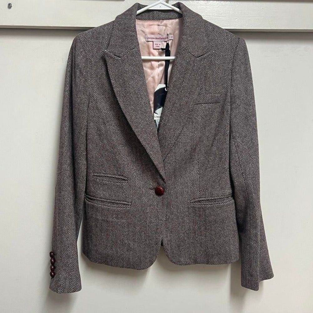 Lecole Des Femmes Wool Herringbone Jacket